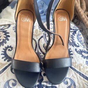 Black Leather Ankle-Strap Heeled Sandals